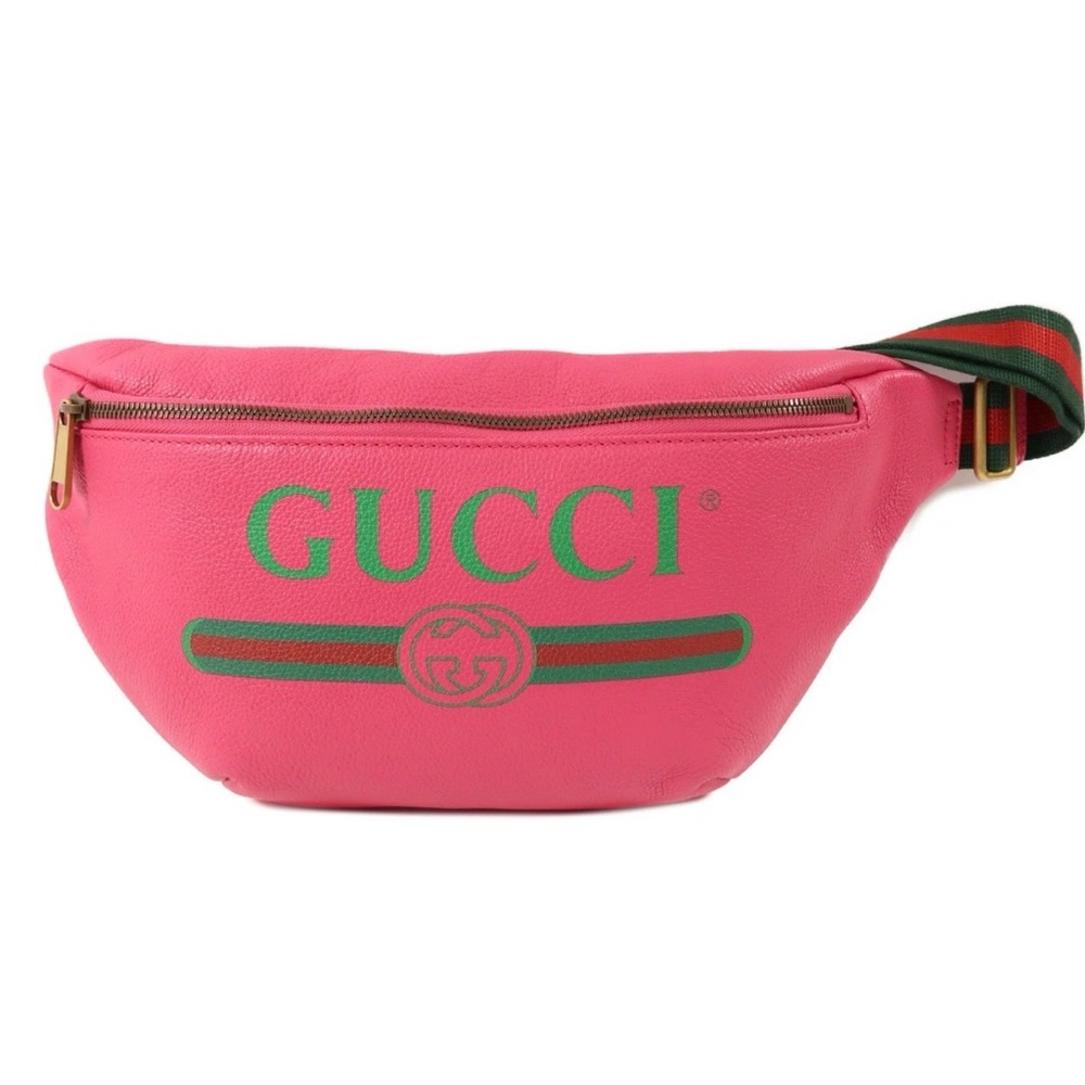 Gucci Pink Leather Logo Belt Bag with Green Accents